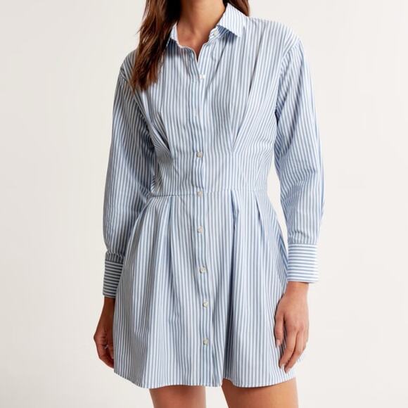 Abercrombie & Fitch Dresses & Skirts - Abercrombie and Fitch Long-Sleeve Poplin Shirt Dress Striped Blue White